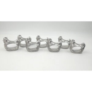 Vintage Napkin Rings Farmhouse Chicken Hen Rooster Handcrafted Pewter Set 7